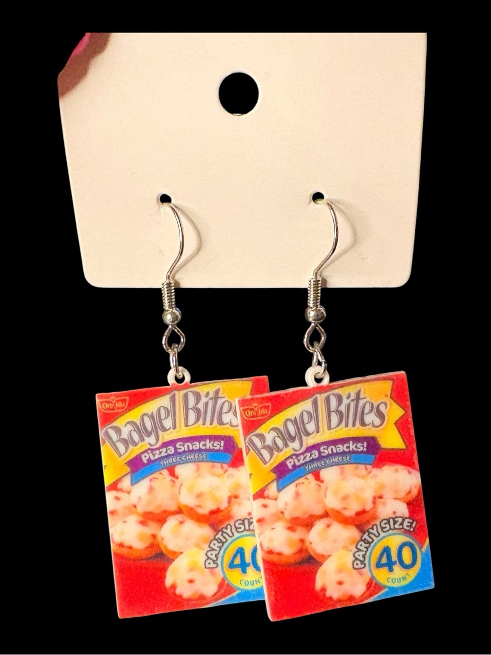 Bagel Bites 🍕 Printed Drop Earrings - Make a delicious statement 🤪  🤤 - Picture 5 of 8